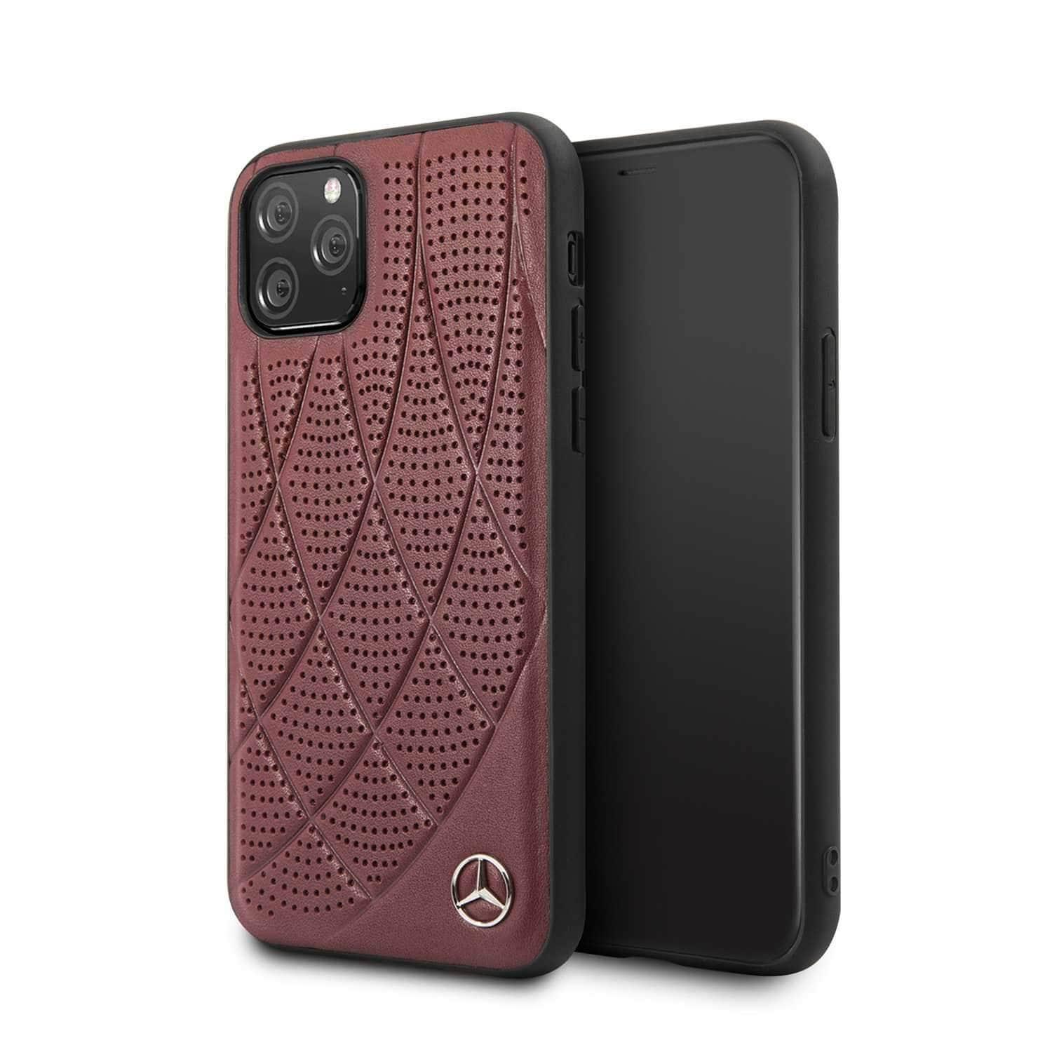 Mercedes-Benz mercedes hard case quilted perforated genuine leather iphone pro burgundy
