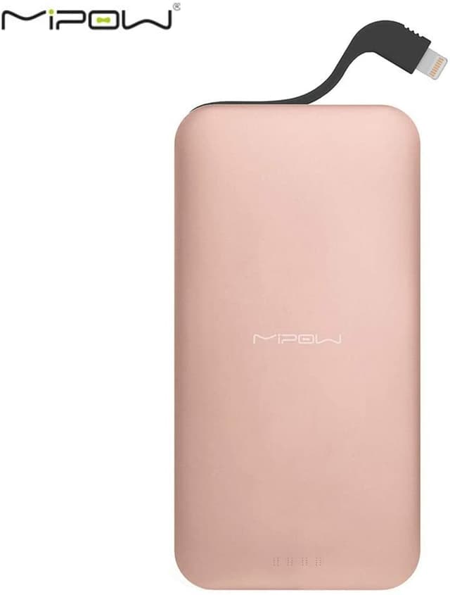 باور بنك شاحن متنقل 10000 مللي أمبير وصلة لايتينغ مدمجة وردي ميبوو MIPOW POWER CUBE 10,000 PD FAST CHARGING - PINK