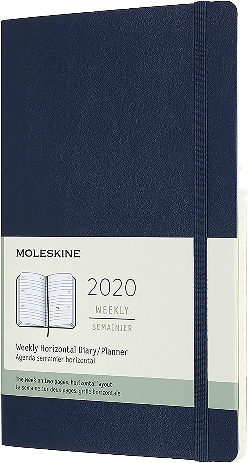 moleskine 12 months agenda weekly horizontal 2020 soft cover and elastic closure sapphire blue color pocket 9 x 14 cm 144 pages