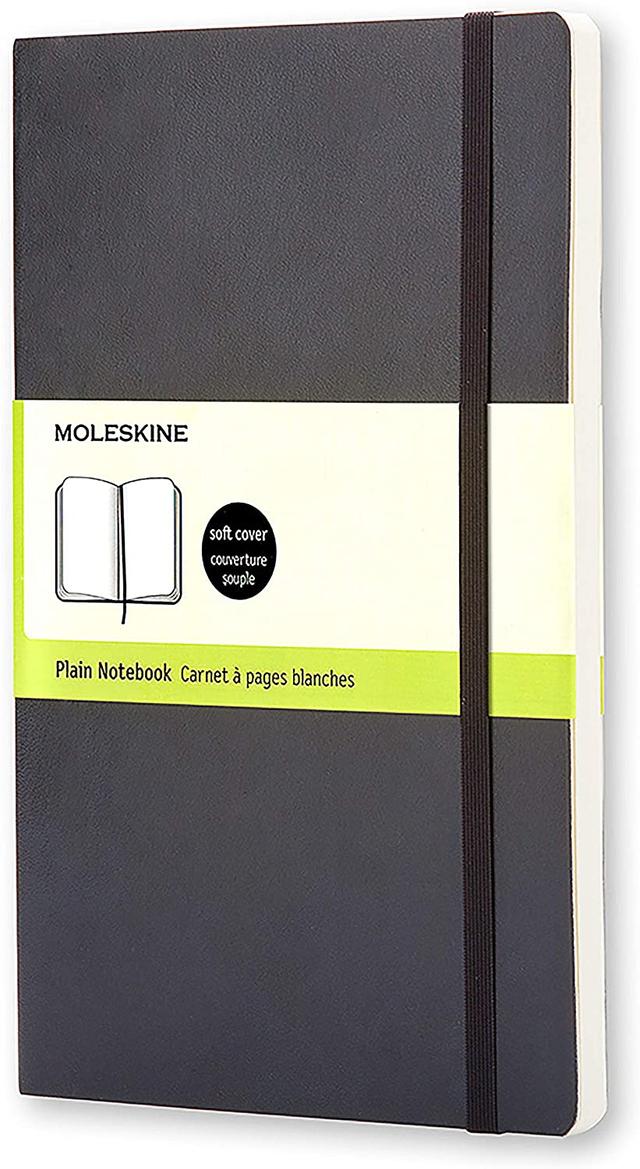 moleskine classic plain paper notebook soft cover and elastic closure journal color black size large 13 x 21 a5 192 pages - SW1hZ2U6NTc0ODQ=