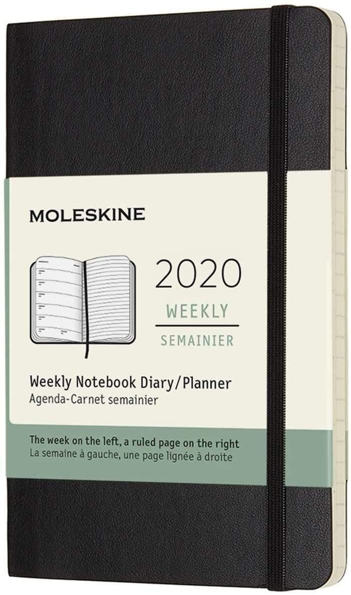 moleskine 12 months agenda weekly 2020 soft cover and elastic closure black color pocket 9 x 14 cm 144 pages