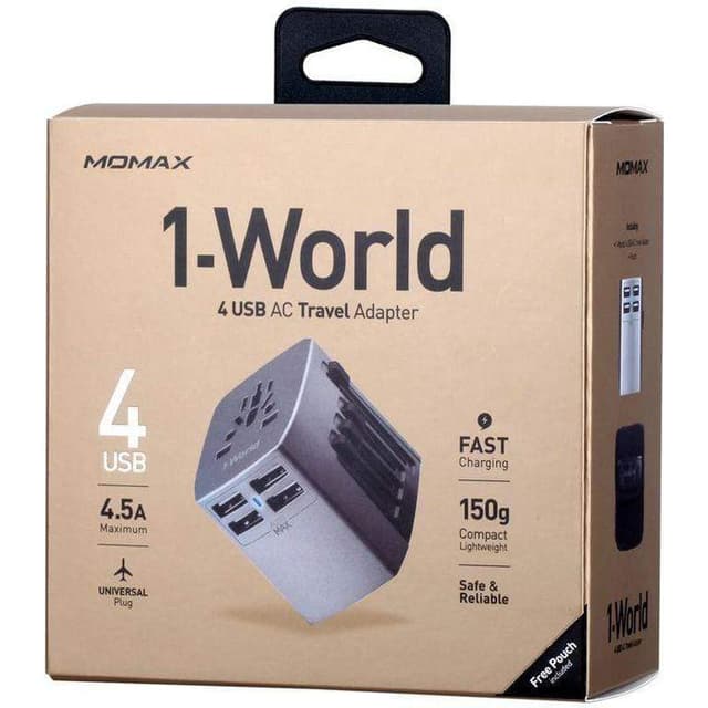 فيش كهرباء 4 منافذ شحن سريع موماكس Momax Fast Charging 4 Port Usb World Travel Ac Adaptor