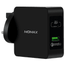 مقبس شحن 2-PORT FAST CHARGING ADAPTOR USB-C PD+QC3.0 MOMAX - أسود - 62876