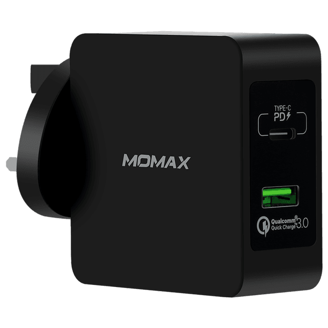 مقبس شحن 2-PORT FAST CHARGING ADAPTOR USB-C PD+QC3.0 MOMAX - أسود - 62876