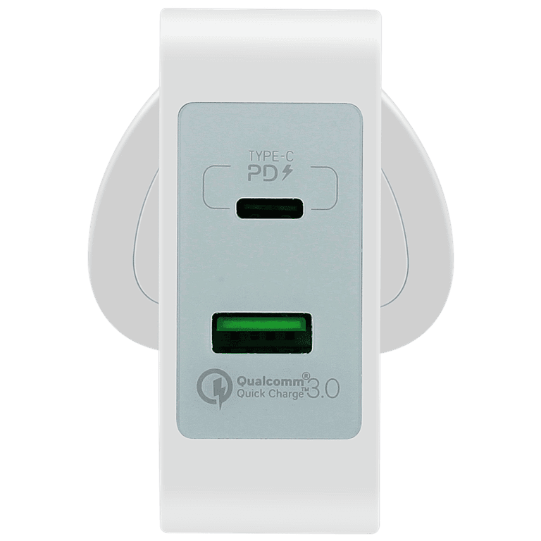 مقبس شحن 2-PORT FAST CHARGING ADAPTOR USB-C PD+QC3.0 MOMAX - أبيض