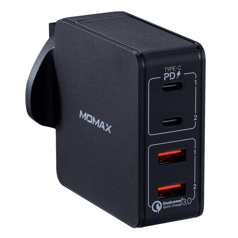 مقبس شحن ONE PLUG 4-PORT FAST CHARGER TYPE-C+QC3.0 MOMAX - أسود