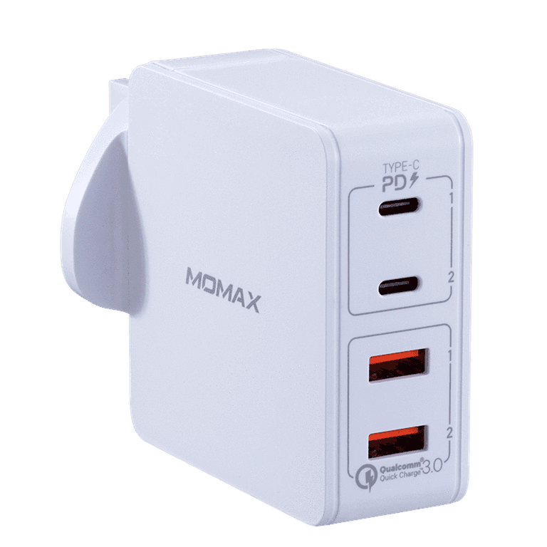 مقبس شحن ONE PLUG 4-PORT FAST CHARGER TYPE-C+QC3.0 MOMAX - أبيض