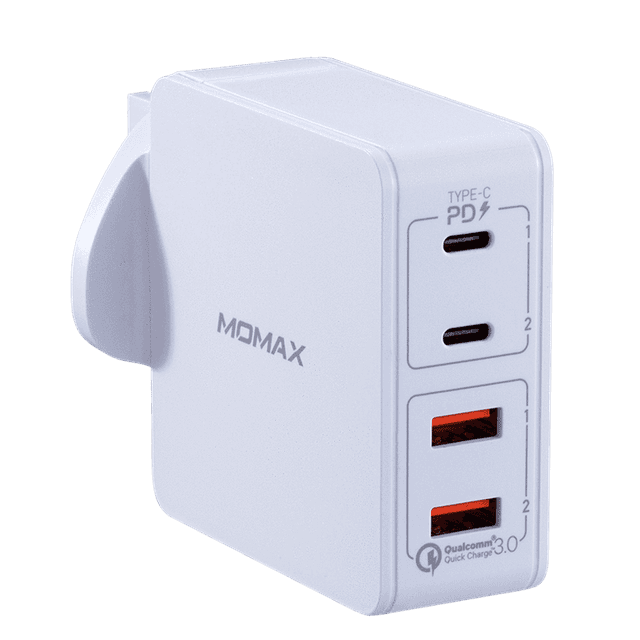 momax one plug 4 port fast charger type c qc3 0 white