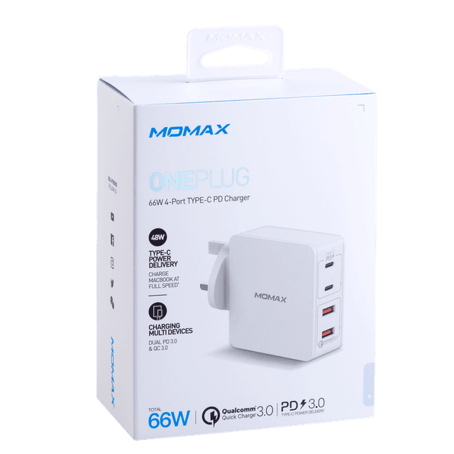 momax one plug 4 port fast charger type c qc3 0 white