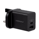 momax one plug 2 port usb fast charger type c pd3 0 qc3 0 black