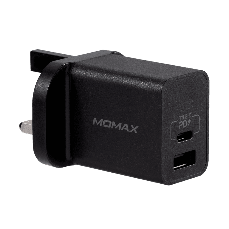 مقبس 2-PORT USB FAST CHARGER TYPE-C PD3.0+QC3.0 MOMAX - أسود