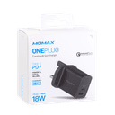 momax one plug 2 port usb fast charger type c pd3 0 qc3 0 black