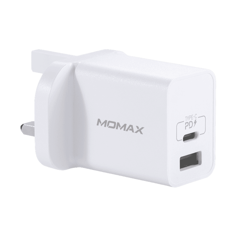 مقبس 2-PORT USB FAST CHARGER TYPE-C PD3.0+QC3.0 MOMAX - أبيض