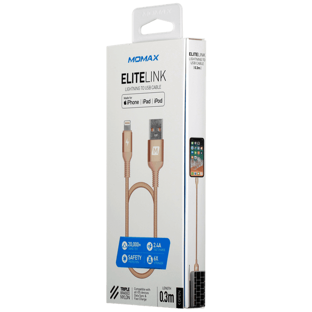 كابل LIGHTNING CABLE TRIPLE BRAIDED 30CM MOMAX - ذهبي - SW1hZ2U6NTQ0Nzg=