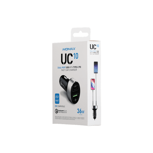 شاحن DUAL-PORT USB WITH TYPE-C PD+QC3.0 FAST CAR CHARGER 36W - موماكس