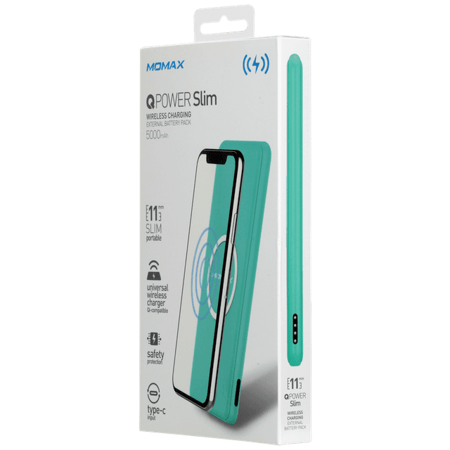 باور بانك خارجي Q.POWER 5000mAh SLIM WIRELESS MOMAX - أزرق - 62838