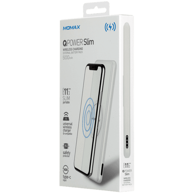 momax q power 5000mah slim wireless external battery pack white