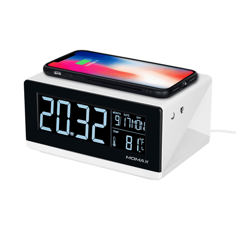 momax q clock digital clock with wireless charging white