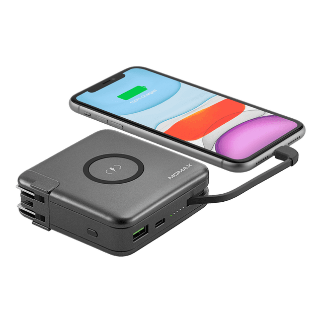 شاحن محمول مع باور بانك ومقبس Q.POWER WIRELESS PORTABLE PD CHARGER MOMAX - أسود
