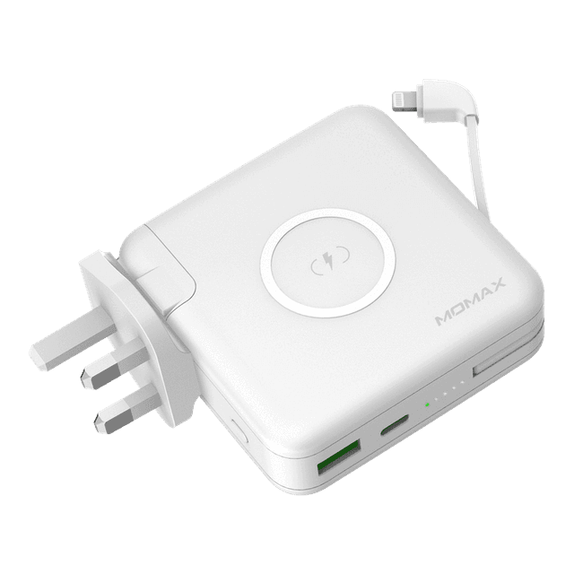 momax q power wireless portable pd charger with chargeable plug power bank white