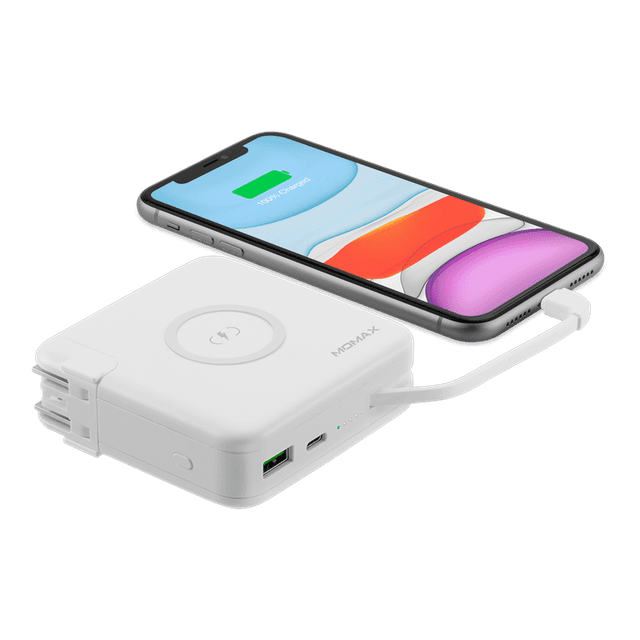 momax q power wireless portable pd charger with chargeable plug power bank white