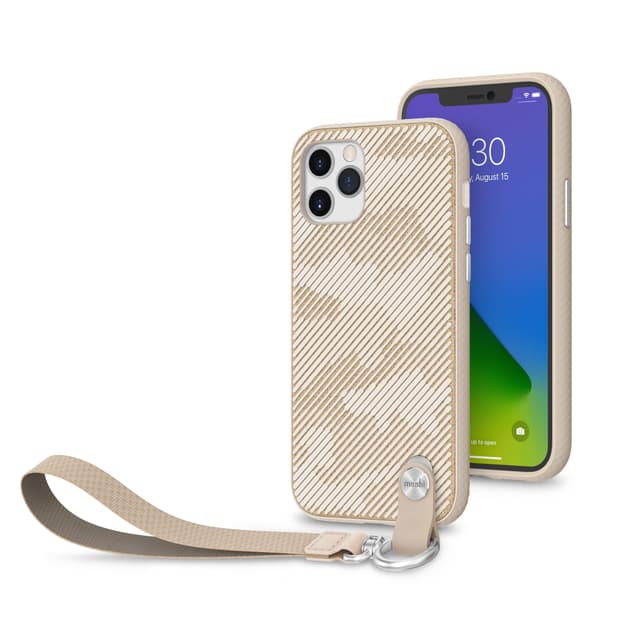 moshi altra apple iphone 12 12 pro case antimicrobial slim shell cover drop protection detachable wrist strap w snapto system wireless pass through charging compatible beige