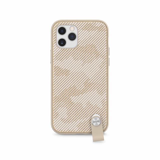moshi altra apple iphone 12 12 pro case antimicrobial slim shell cover drop protection detachable wrist strap w snapto system wireless pass through charging compatible beige