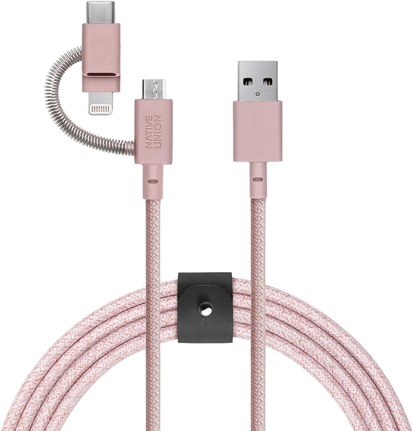 native union belt 2m cable 3 in 1 lightning micro and type c rose