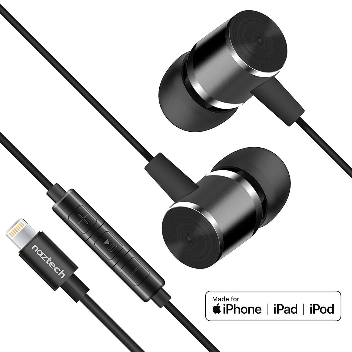 naztech platinum mfi lightning earphones black