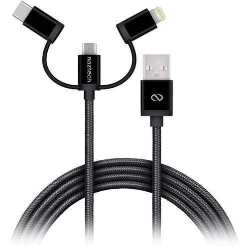 naztech 3 in 1 micro lightning usb c 1 8m for universal all in one cable black