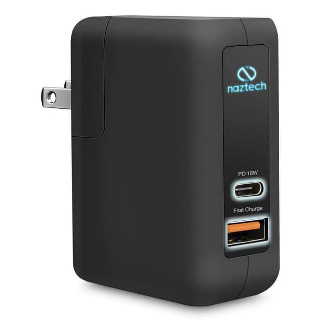 مقبس طاقة USB-C 18 واط مع منفذ شحن سريع NAZTECH - أسود