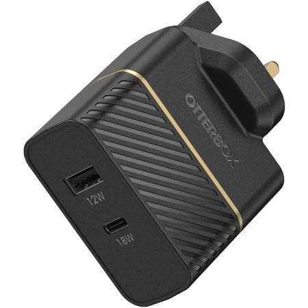 otterbox uk dual port fast wall charger 30w usb c 18w pd usb a 12w black