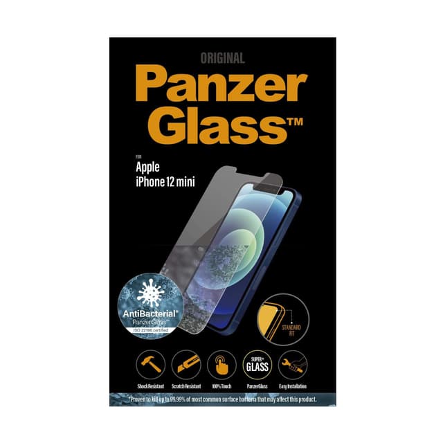 panzerglass iphone 12 mini screen protector standard fit tempered glass w anti microbial surface protection case friendly easy install clear