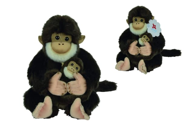 PLUSH sitting monkey w baby 25cm ht sh - 338175