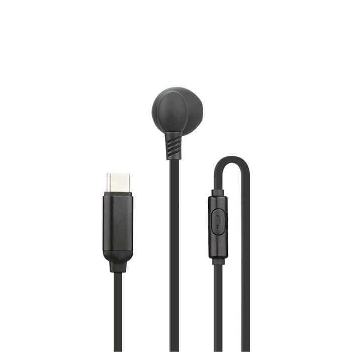 سماعات سلك بمنفذ تايب سي 1.2 متر أسود من بورودو Porodo Mono Earphone