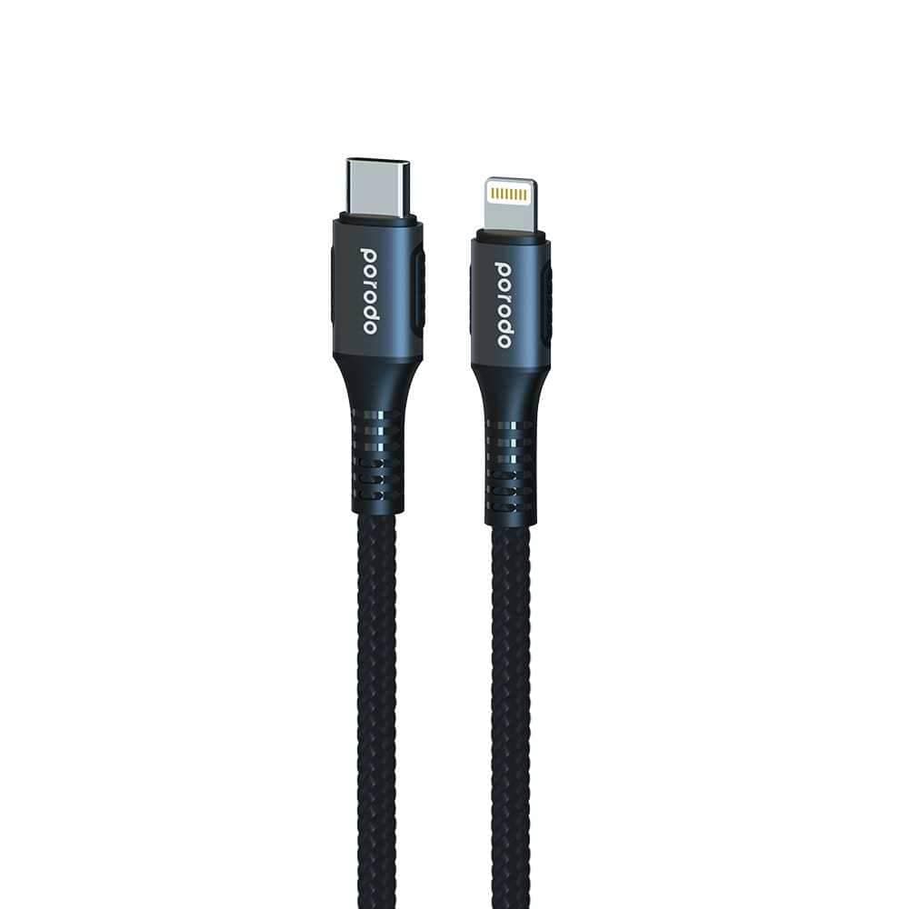 سلك شاحن ايفون تايب سي لايتينينج 1.2 متر أسود بورودو porodo 1.2m Black Type c To lightning Braided pd Cable