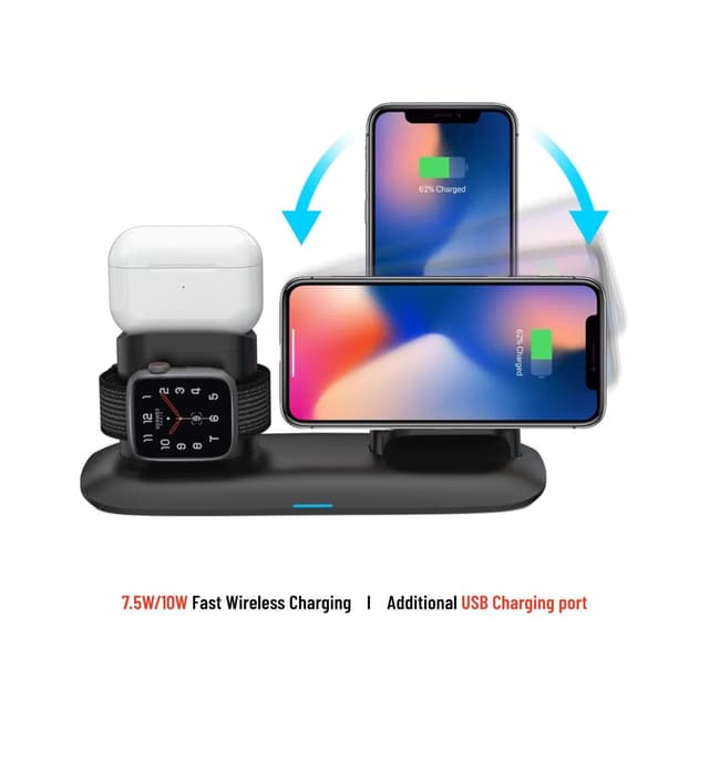 porodo 3 in 1 charging station 7 5w10w for iphone apple watch airpods black