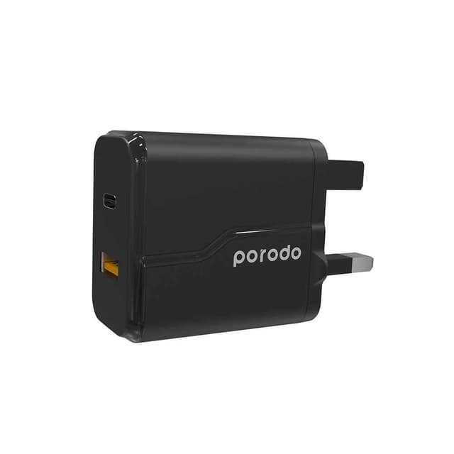 راس شاحن ايفون بمنفذين 18 واط أسود بورودو Porodo Black 18W Dual Port Wall Charger