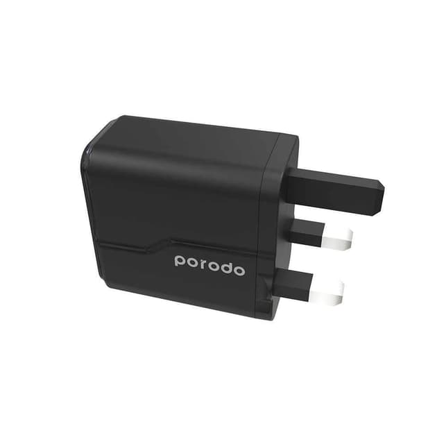 راس شاحن ايفون بمنفذين 18 واط أسود بورودو Porodo Black 18W Dual Port Wall Charger