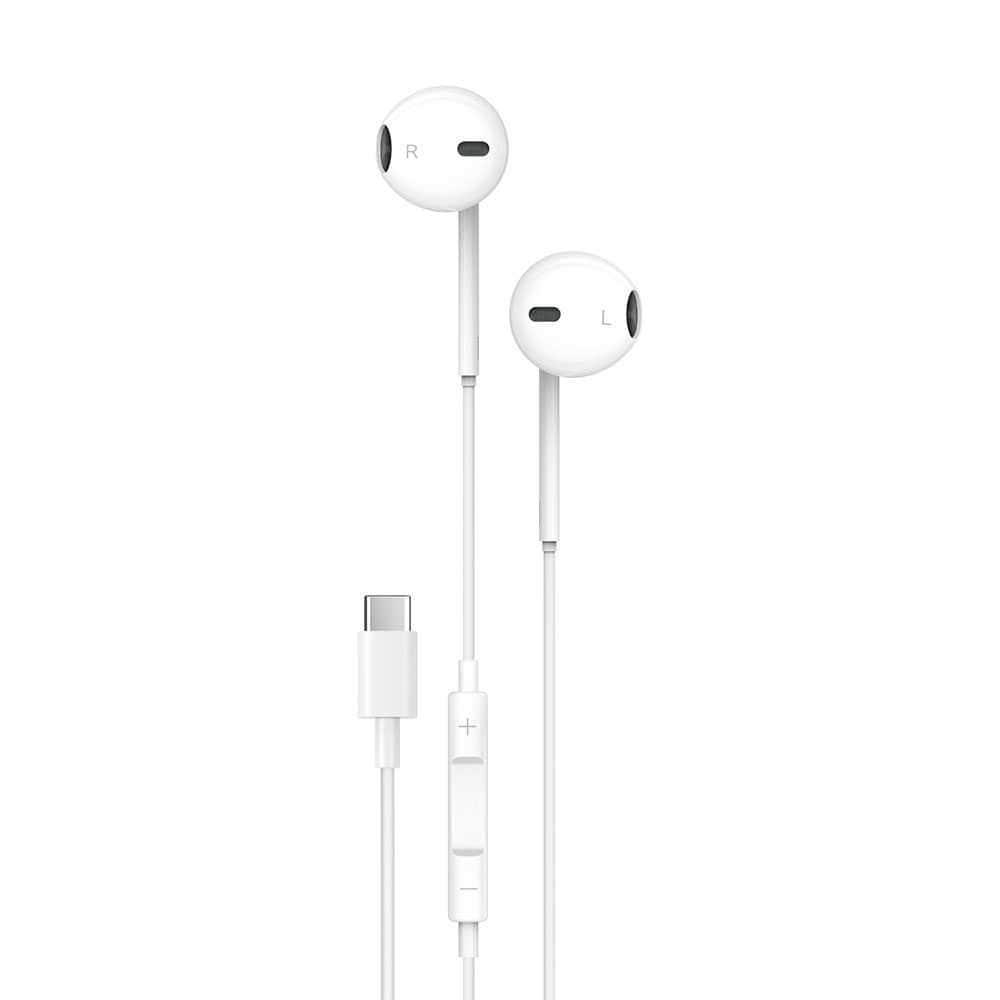 porodo soundtec stereo earphones type c with high clarify mic white