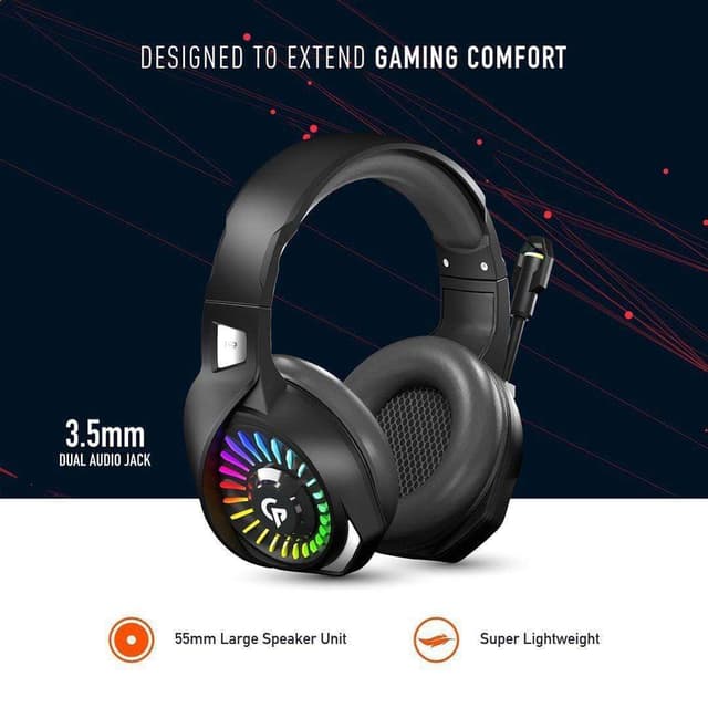 سماعة قيمنق مع مايك واضاءة بورودو Porodo PDX410 E-Sports High Definition RGB Gaming Headphone