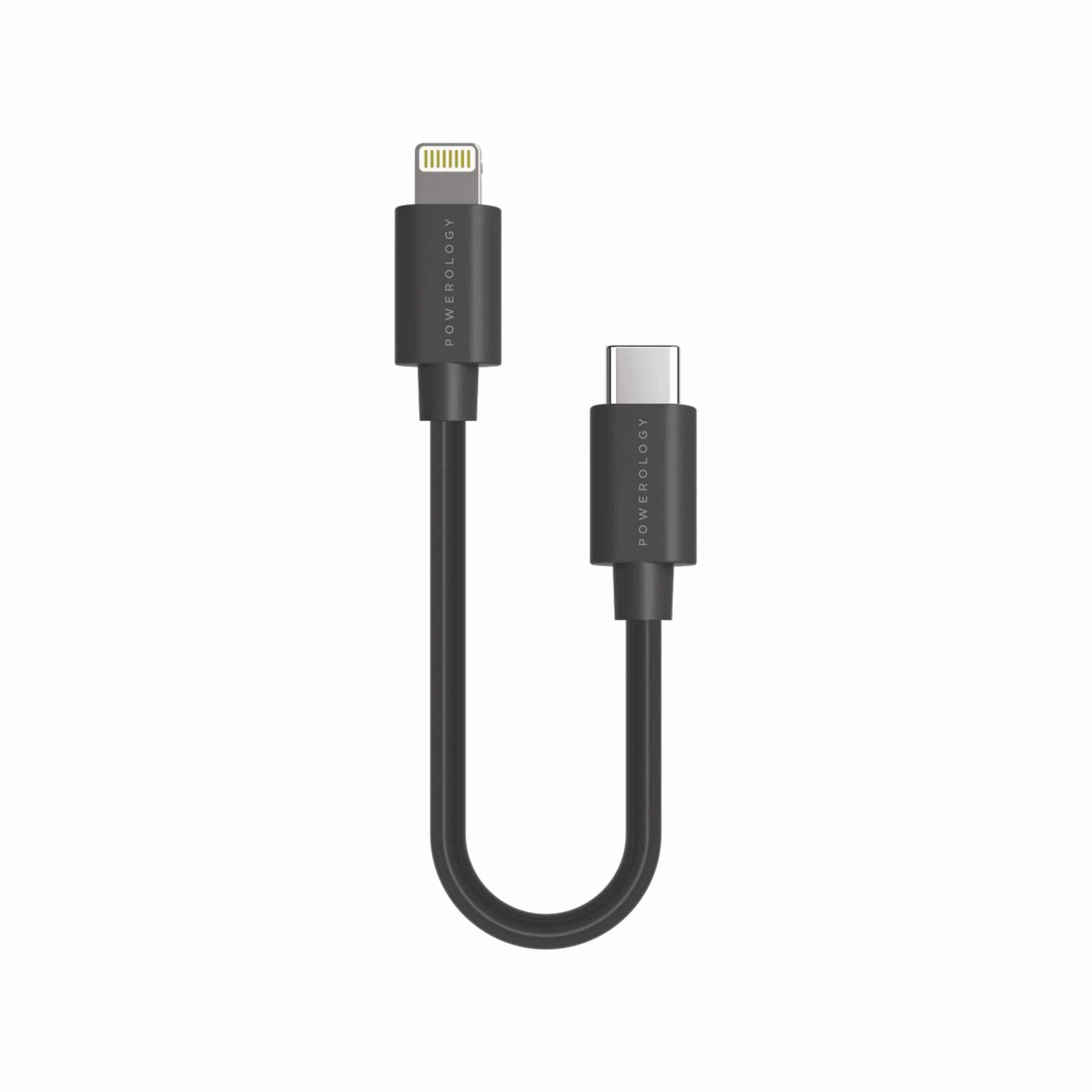 كابل USB-C إلى Lightning طوله 0.25 متر Powerology - أسود