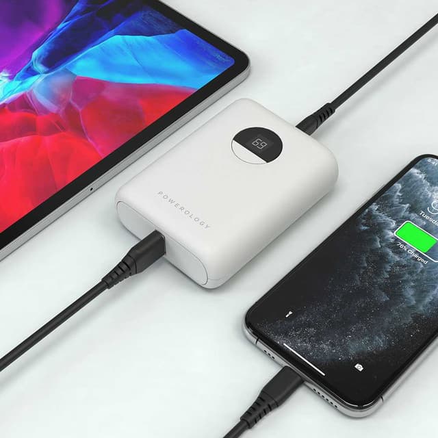 شاحن متنقل 10000 مللي أمبير 18 واط أبيض باورولوجي Power Bank 10000 MAh 18W White Powerology