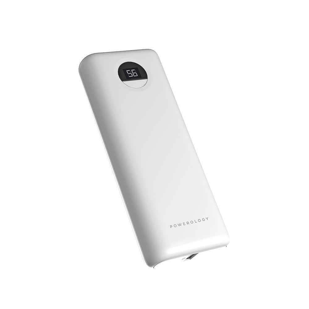 شاحن متنقل 20000 ميللي أمبير 30 واط أبيض باورولوجي Powerology White 30W 20000Mah Power Bank