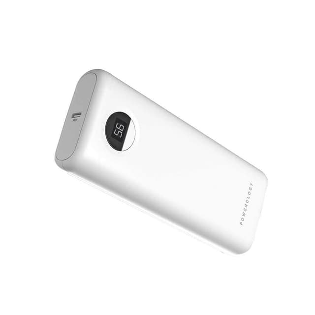 شاحن متنقل 20000 ميللي أمبير 30 واط أبيض باورولوجي Powerology White 30W 20000Mah Power Bank
