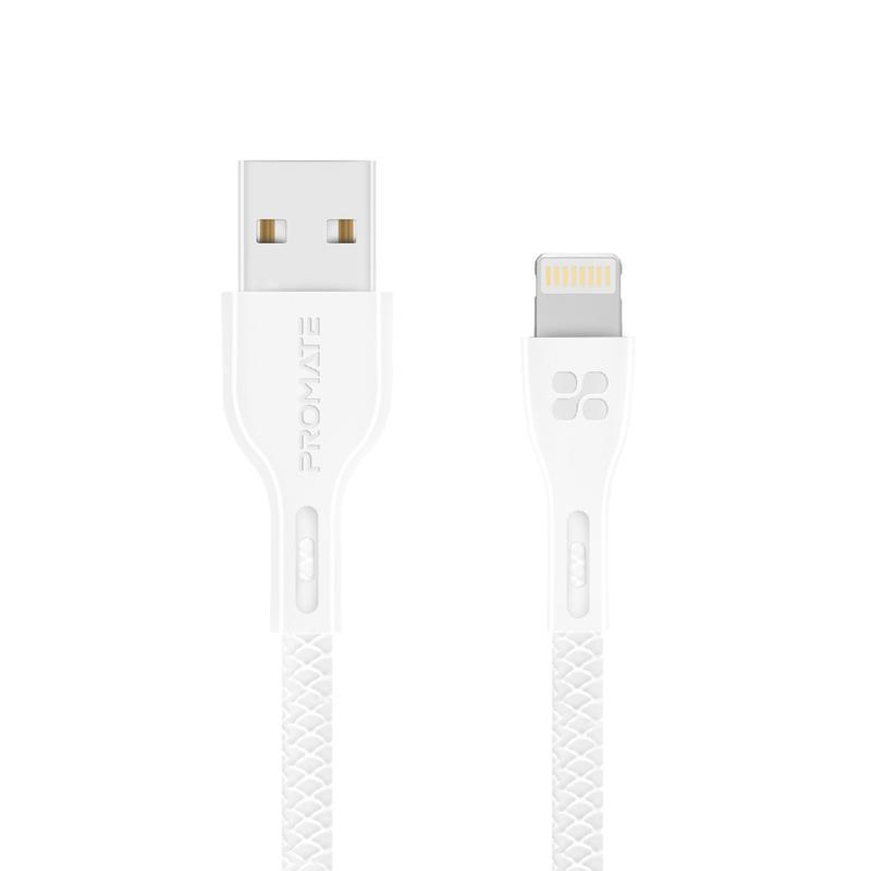 promate Durable Anti-Break High-Speed 2A Lightning Sync and Charge Cord with 1.2 Meter Tangle-Free Cable