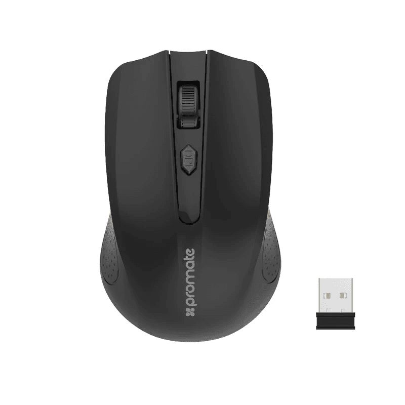 Promate Clix-8 Compact Ergonomic Wireless Mouse with 3 Adjustable DPI levels Black