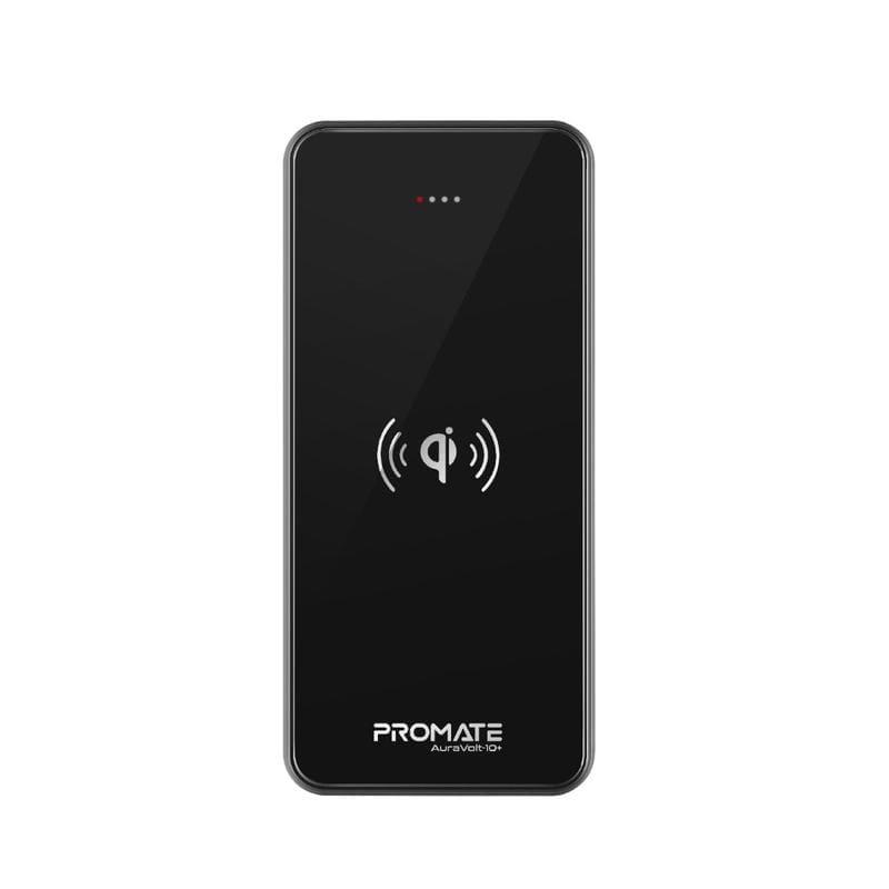 Promate 10000mAh Auravolt 10+ Qi Wireless Fast Charging Power Bank with Micro-USB Input and USB Type-C Input, Black