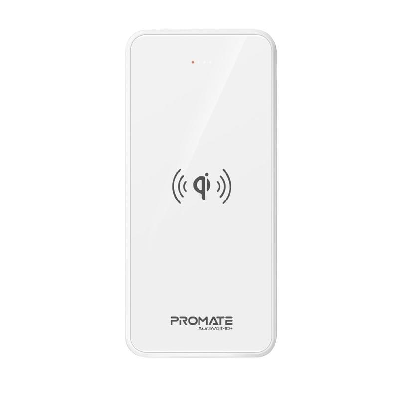 Promate 10000mAh AuraVolt-10+ Qi Wireless Fast Charging Portable Power Bank with Type-C Input/Output Port, White