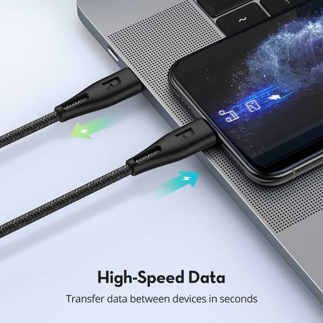 كابل مجدول طول 1.2 م RAVPower Nylon Braided Type-C to Lightning Cable  - أسود